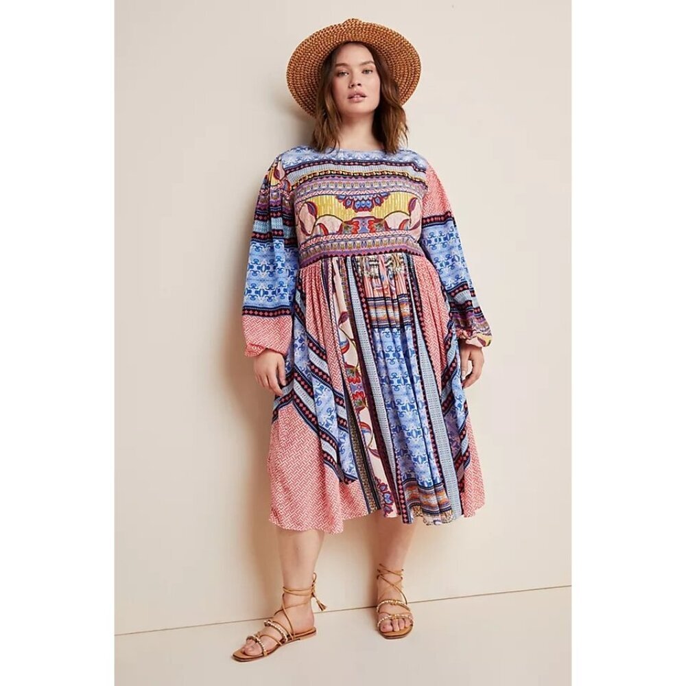 Anthropologie Bhanuni by Jyoti Marcelina Midi Dress Womens Size 16W Beaded Boho